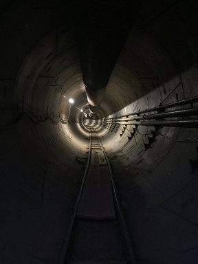 Inside view of Boring Cos initial tunnel segment under LA 